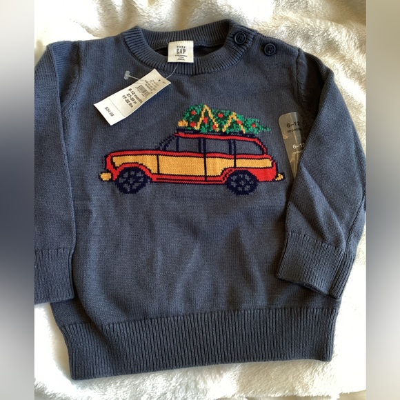 GAP Other - 🌲Baby GAP Intarsia Sweater Christmas Tree Truck NEW 6-12 Months Blue